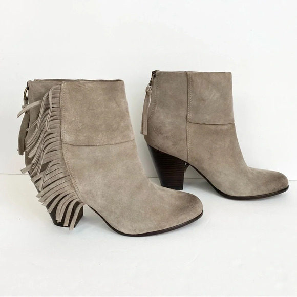 ASH Stone Suede Leather QUICK Pull On Fringe Stacked Heel Boots EU 38 - Picture 1 of 13